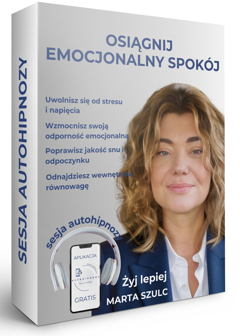 Okładka nagrania autohipnozy „Osiągnij emocjonalny spokój” – sesja na wyciszenie emocji i budowanie równowagi wewnętrznej
